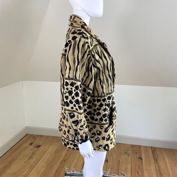 Vintage 90s Fashion Bug Leopard Animal Print Blanket Tapestry Coat Blazer Jacket - Picture 5 of 10